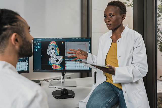 Healthcare professional using modern medical technology